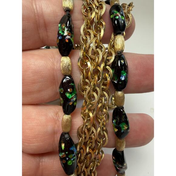 Rare HTF Vintage Crown Trifari 5-Strand Black Confetti Art Glass Beaded Necklace - Picture 8 of 10